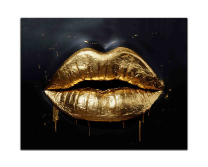 Wandbild Goldene Lippen 122 cm x 91 cm Fine Art Leinwand