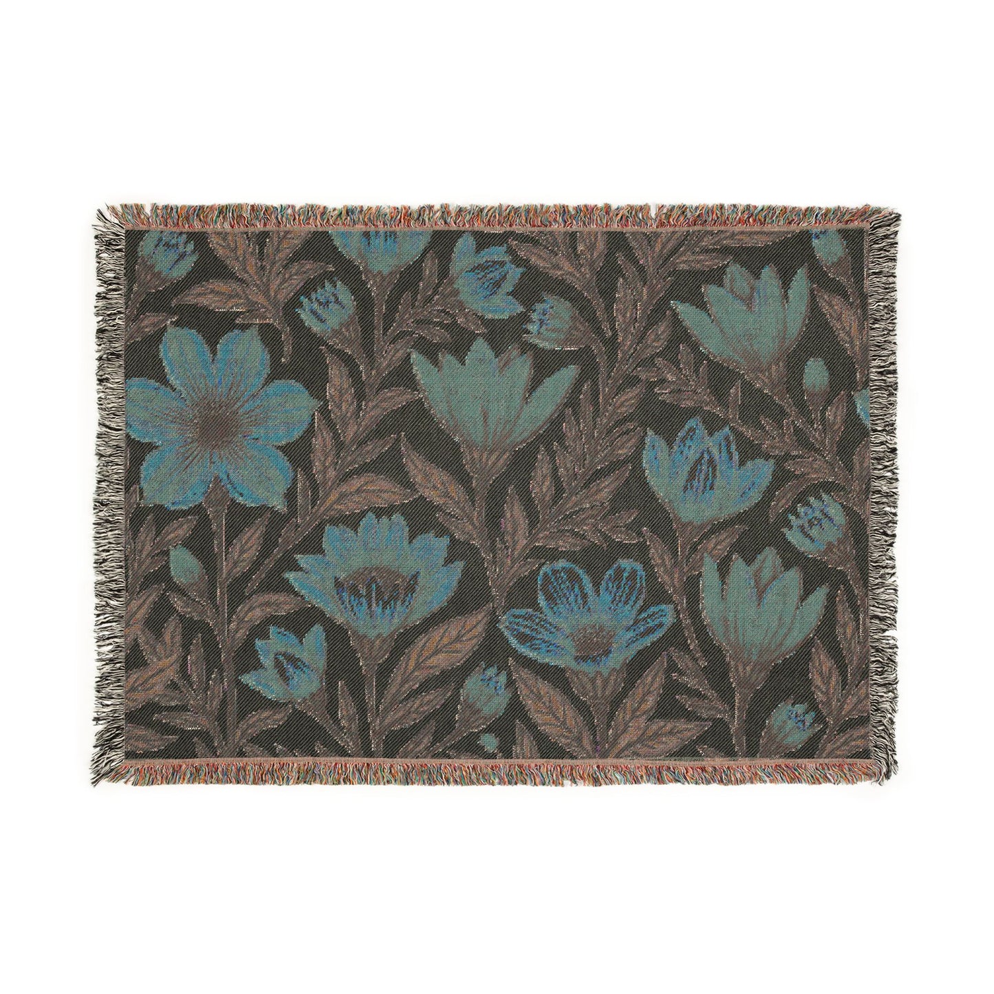 Woven Blanket — Boho Floral Throw Blanket, Vintage-Inspired Tulip & Poppy Pattern