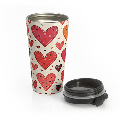 Hand Drawn Hearts Stainless Steel Travel Mug | Valentine Pattern - AURABAGS SHOP