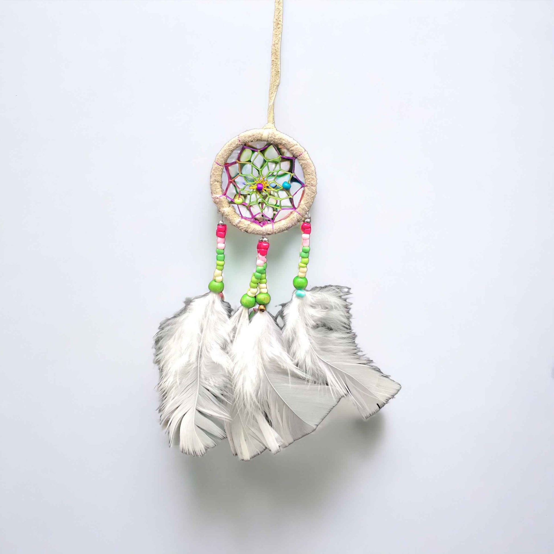 Small Handmade White Dreamcatcher with White Feathers