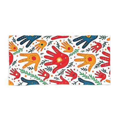 Strandtuch — Buntes Handabdruck-Muster Sommer Strandtuch