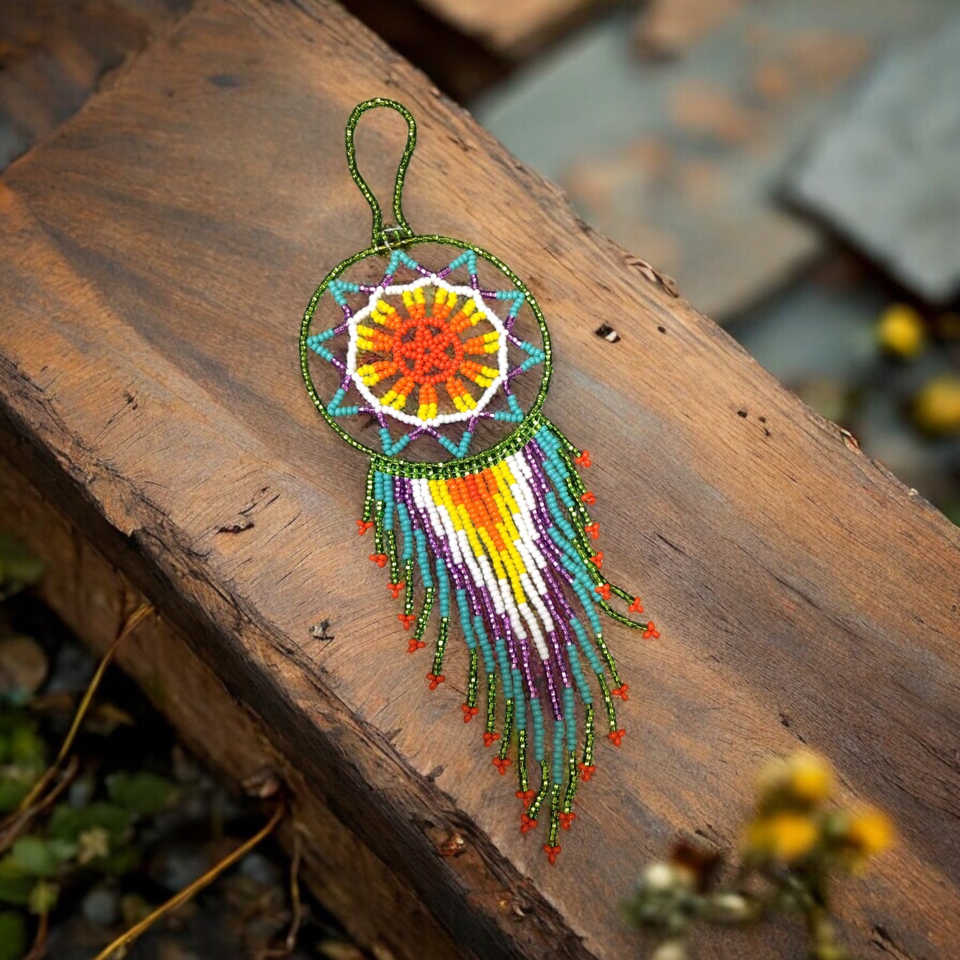 Light Green and Turquoise Celestial Beaded Handmade Dreamcatcher
