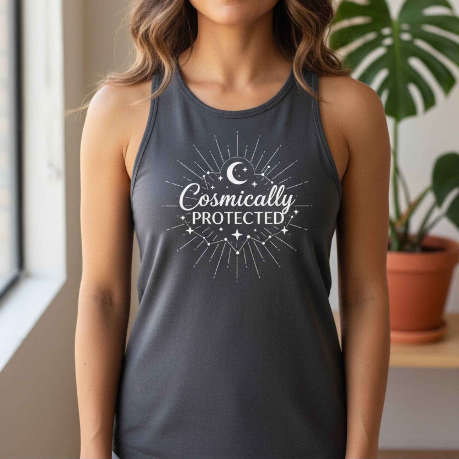 Cosmically Protected Tank Top | Celestial Racerback for Women | Spiritual Gift