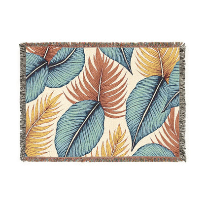 Tropisches Blatt gewebte Decke – Boho-Kuscheldecke für Wohnzimmer & Terrasse