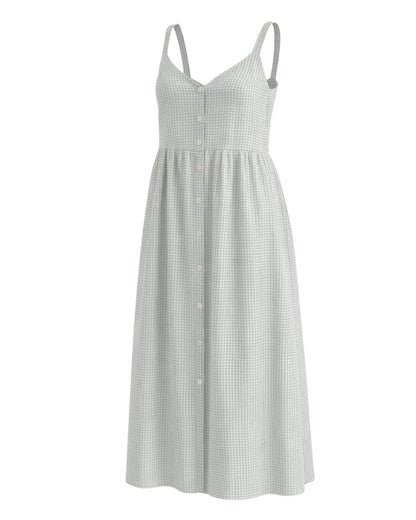 Estelle - Button Down Cotton Dress In Blue Gingham