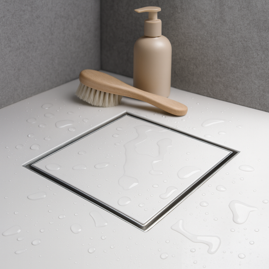 Cascena 6″ × 6″ Square Shower Drain, 304 Stainless — Tile-In or Grate Cover