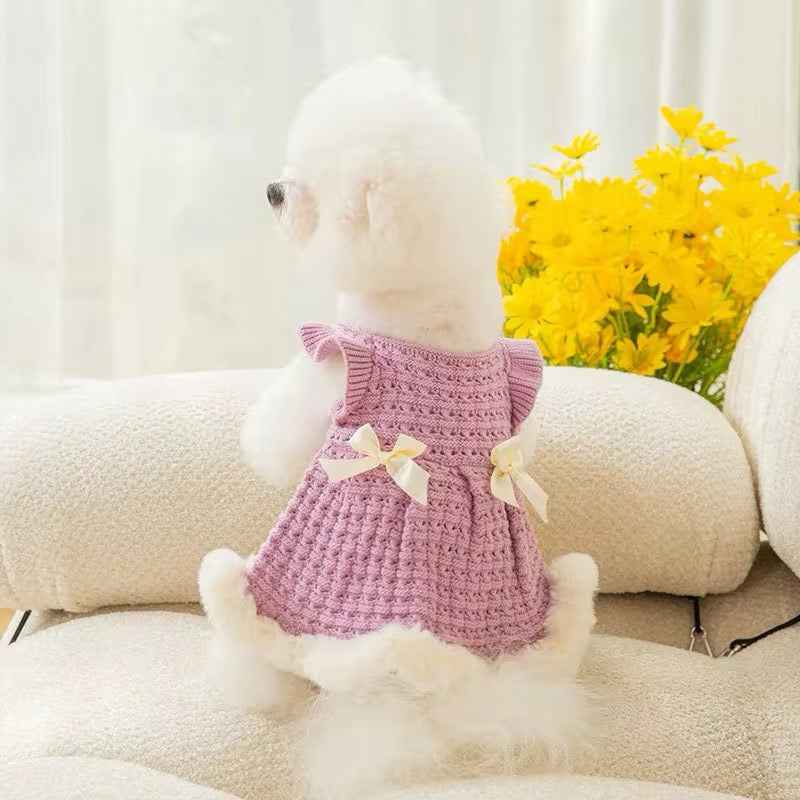 Bridgette Dress for Dogs – Knit Dog Dress with Fur Trim