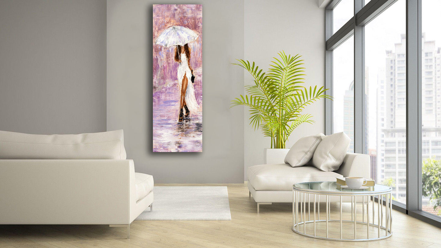 Leinwandbild-Dame mit Regenschirm in Rosa