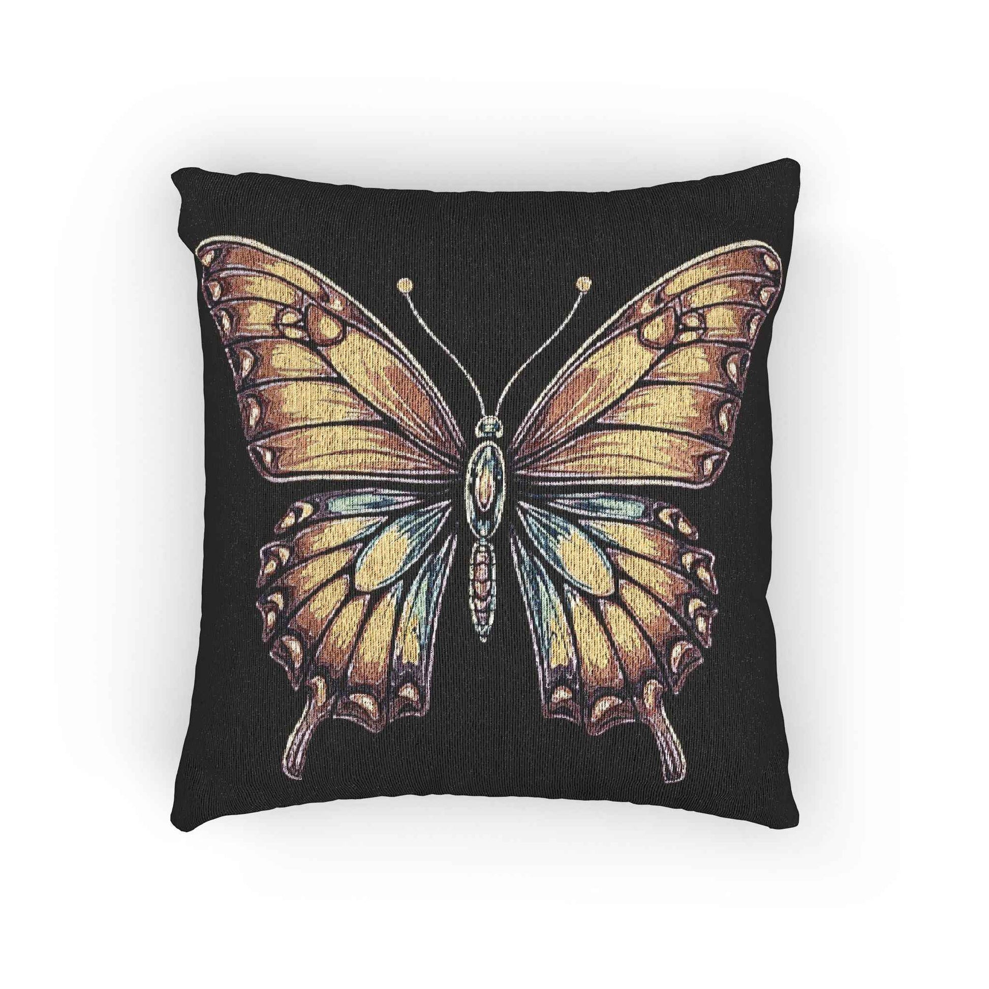 Golden Butterfly Woven Pillow | Tapestry Style Accent Cushion
