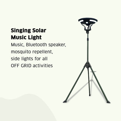 TRU De-LIGHT Singende Musik Solar LED-Leuchte - Leistungsstarker BT-Lautsprecher/Hauptleuchte + 3 abnehmbare Multi-Modus-Leuchten/Stativ + Tragetasche
