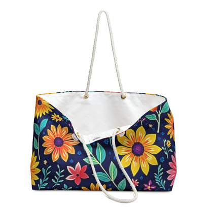 Florale Weekender-Tasche — Lebendige marineblaue Blumentasche für Reisen