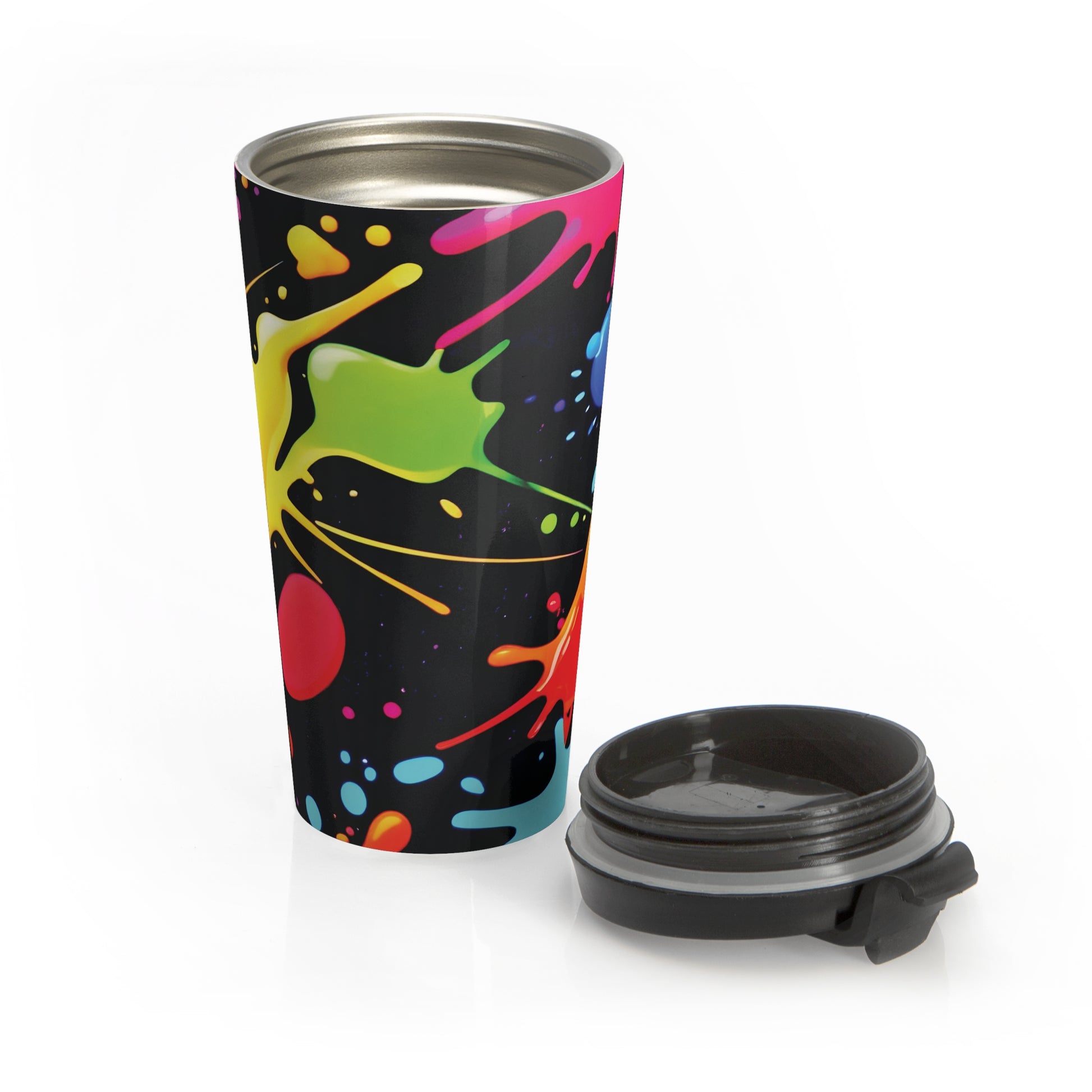 Neon Paint Splatter Stainless Steel Travel Mug | Colorful Splash Tumbler - AURABAGS SHOP