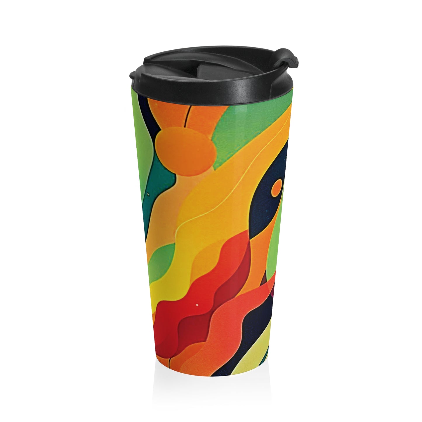 Retro Abstract Stainless Steel Travel Mug — Colorful Psychedelic Wave Design - AURABAGS SHOP