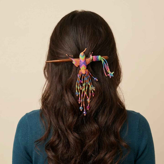 Orange Hummingbird Beaded Hair Stick