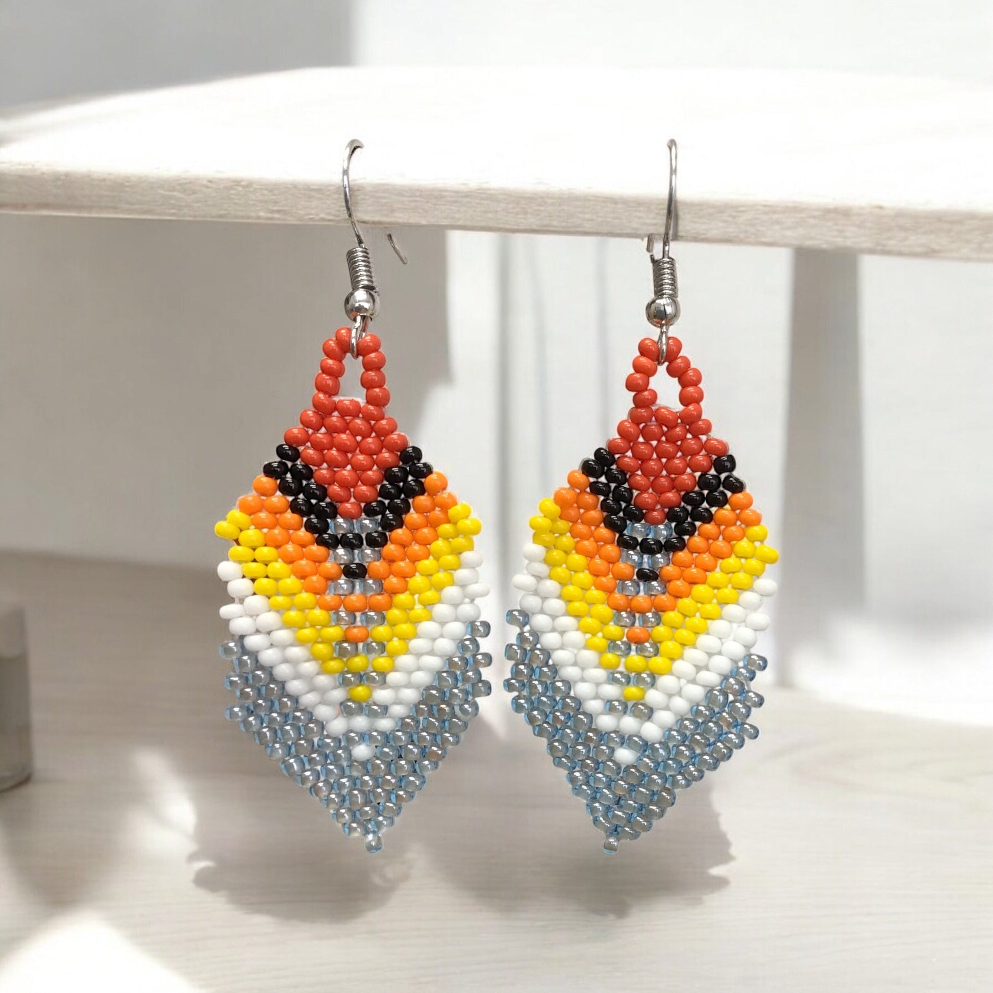 OldTribes™ grey Beaded Feather Drop Earrings