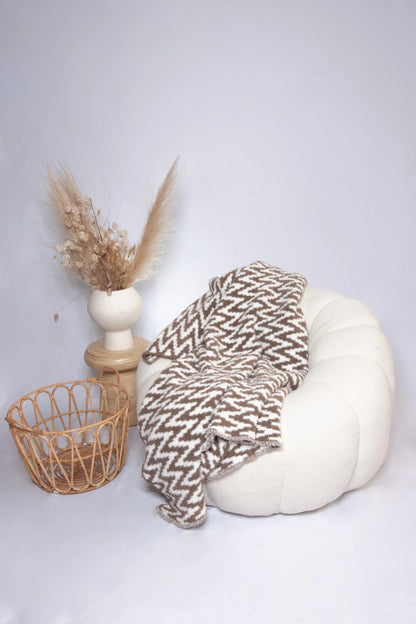Mushroom & White Chevron Print Throw
