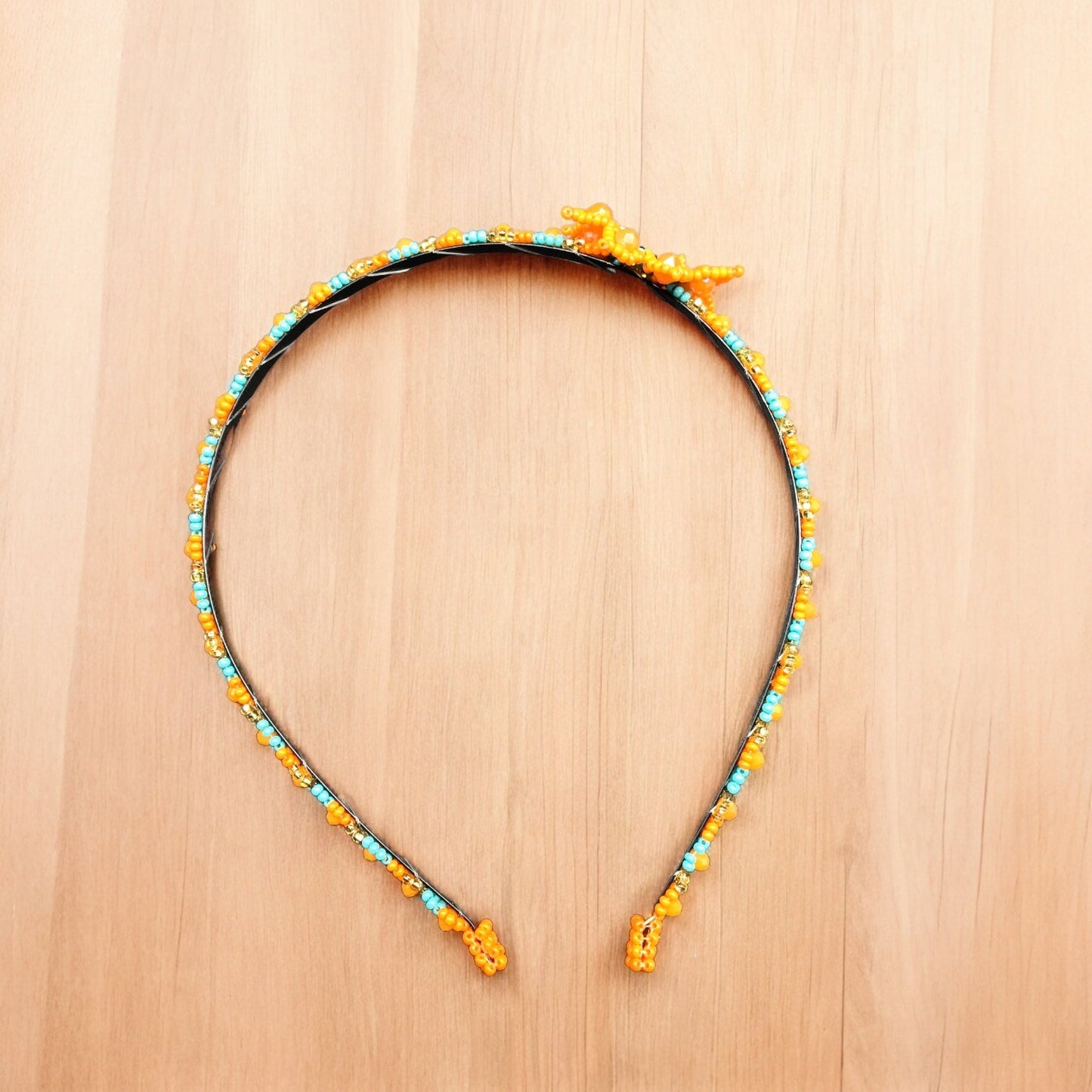 Beaded Headband with Flower Orange