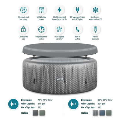 Wave | Atlantic | Aufblasbarer Whirlpool für 4–6 Personen | Rund | Integrierte Heizung