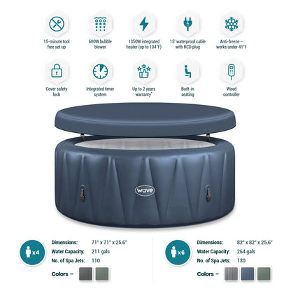 Wave | Atlantic | Aufblasbarer Whirlpool für 4–6 Personen | Rund | Integrierte Heizung