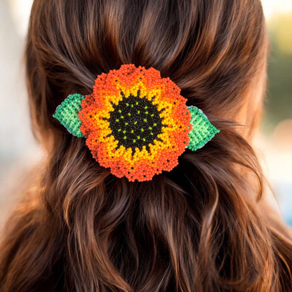Handmade Beaded Sunflower Hair Clip-Yellow