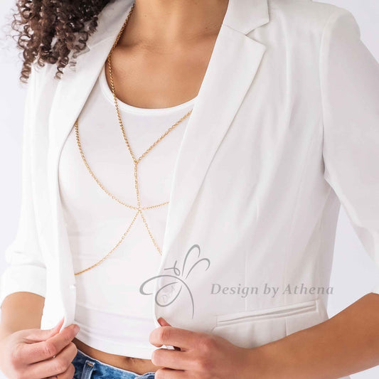 Gold Body Chain, Metal Bralette, Layered Harness, Body Jewelry, Layered Chain