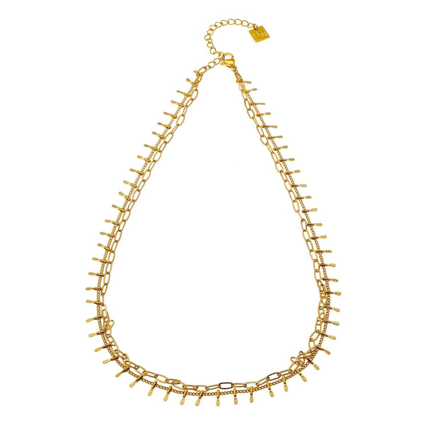 BRONTE:  Layered 2-Chain Necklace with Minimalist PaperClip Chain & Ornate Hook Chain