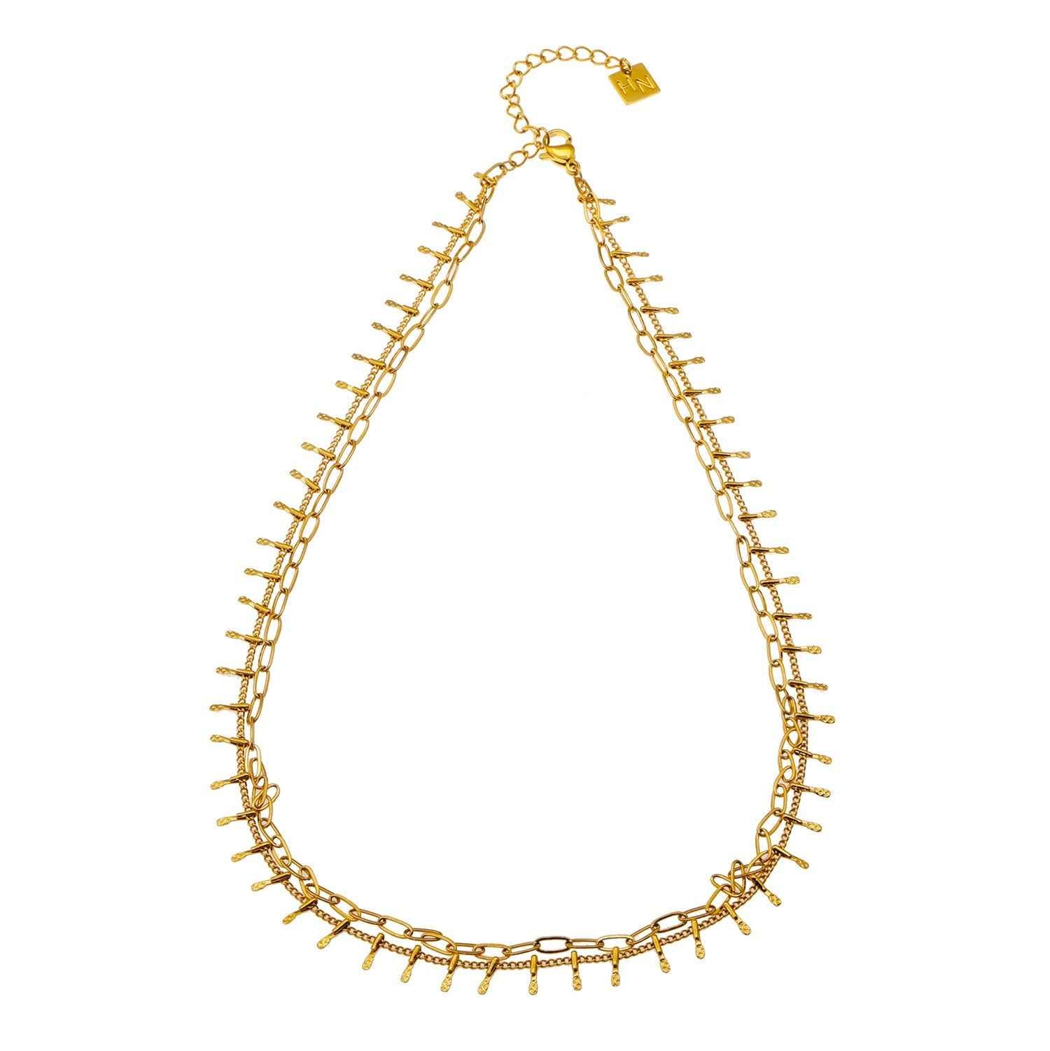 BRONTE:  Layered 2-Chain Necklace with Minimalist PaperClip Chain & Ornate Hook Chain