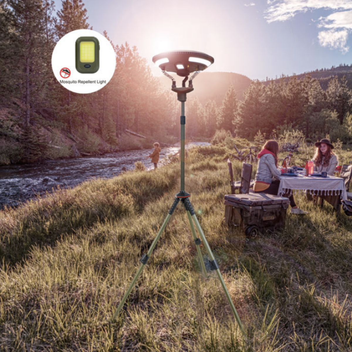 TRU De-LIGHT Singende Musik Solar LED-Leuchte - Leistungsstarker BT-Lautsprecher/Hauptleuchte + 3 abnehmbare Multi-Modus-Leuchten/Stativ + Tragetasche