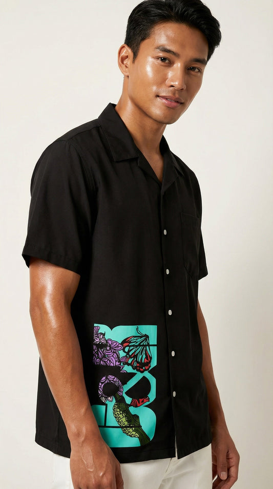 Neon G&R Men's Mid-weight Hawaiian Black Shirt