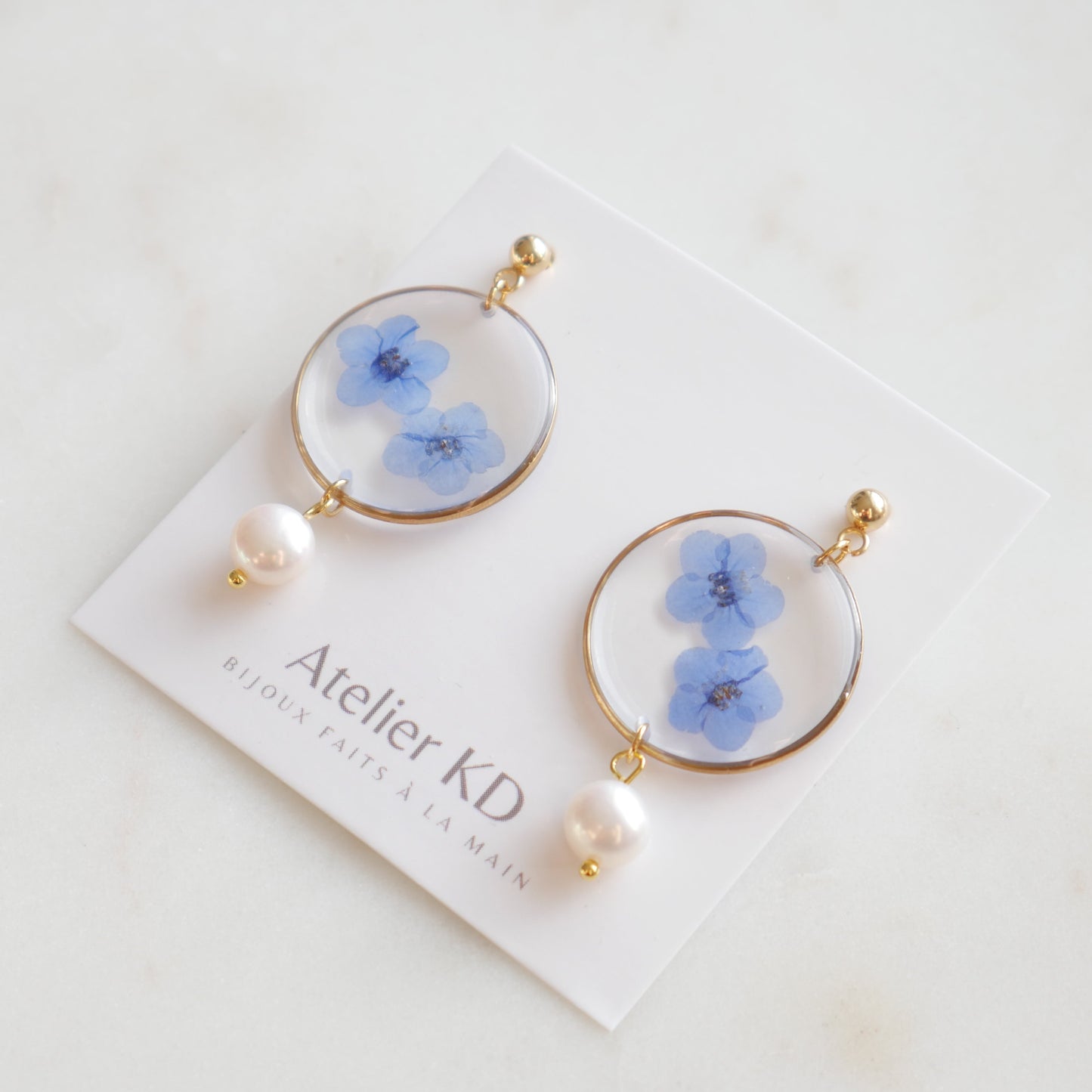 Boucles d'oreilles Perla myosotis - rond 30mm