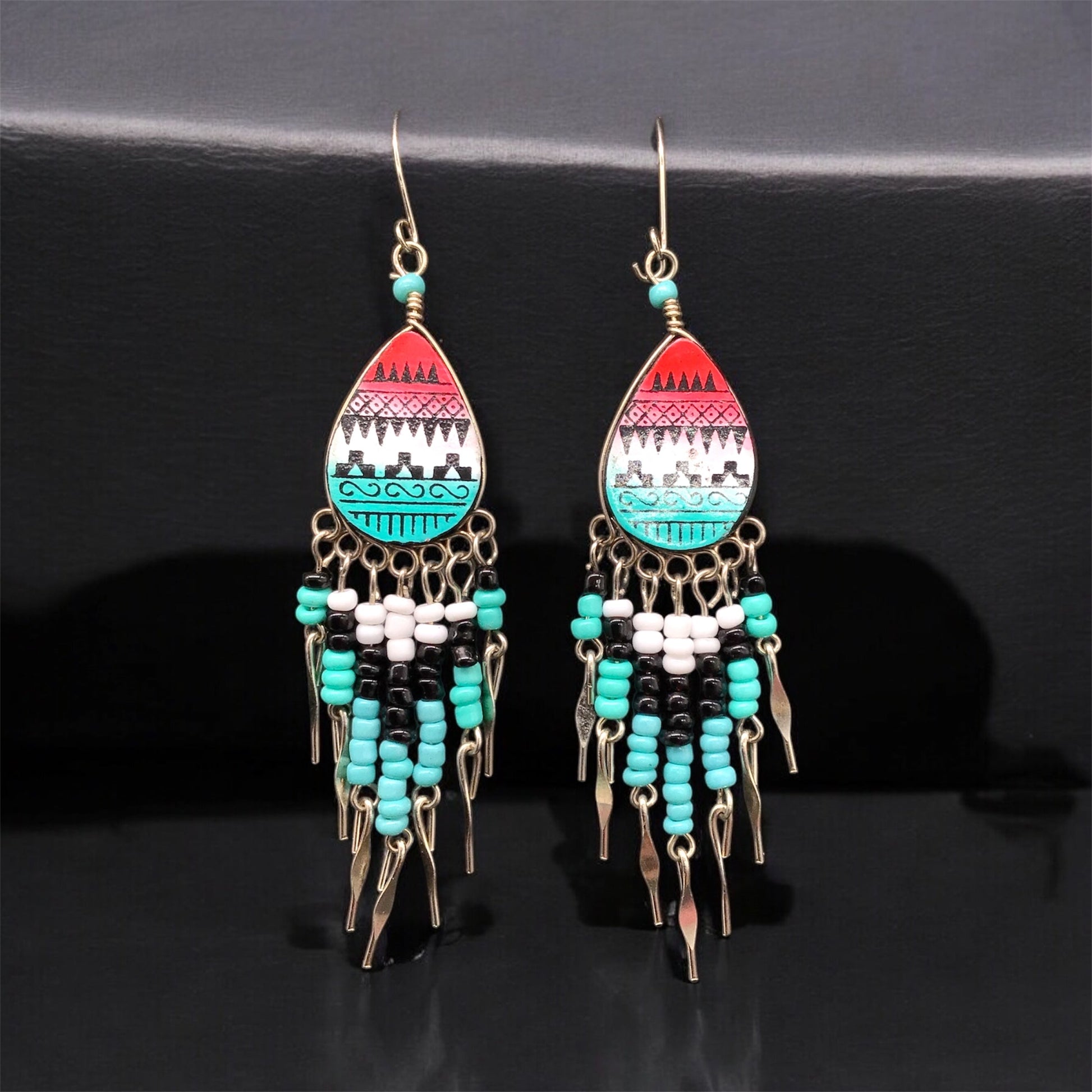 OldTribes™ Small Sized Southwestern Red and Turquoise Teardrop Earrings