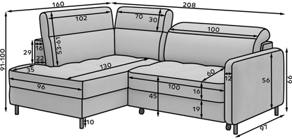 Barea 3 Seater Storage Sleeper Chaise Sofa - Beige