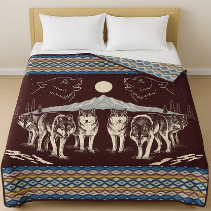 OLDTRIBES™ Wolf Pack Reversible Alpaca Blanket