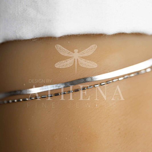Layering Herringbone Anklet | Sterling Silver with Platinum Plating | Adjustable Fit | Timeless & Modern Jewelry