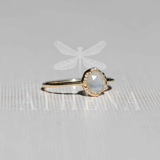 Moonstone Solitaire Ring in 14K Yellow Gold