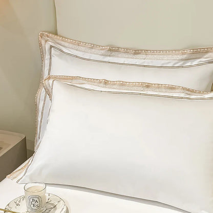 Bettwäsche-Set „Royal Retreat“ mit goldener Stickerei, 1000 TC – Weiß