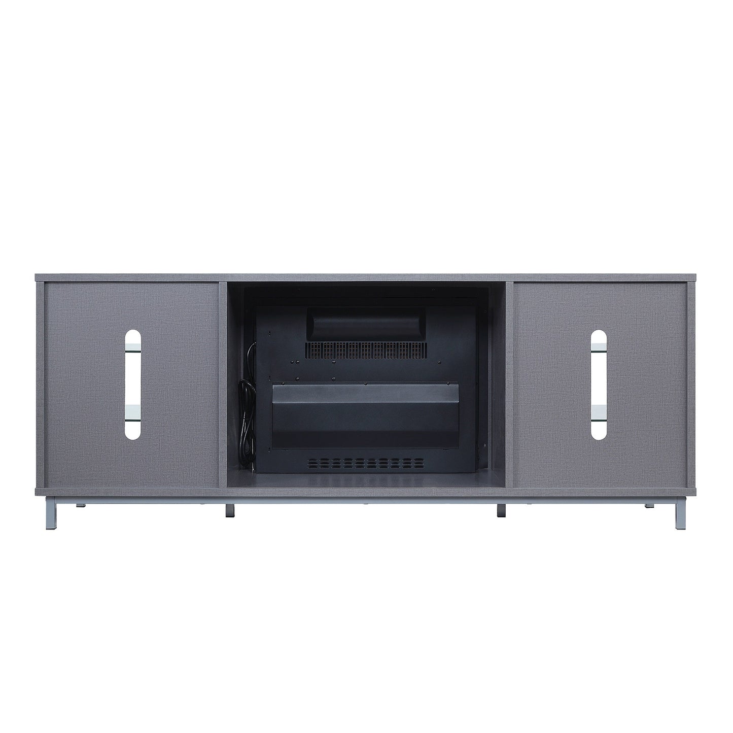 Firey 60" TV Stand/Fireplace with Glass Shelves - Grey Gloss