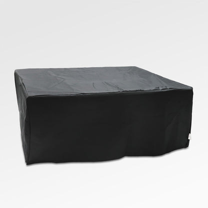 Runder Outdoor-Feuertisch aus schwarzem Aluminium mit Windschutz und Abdeckung