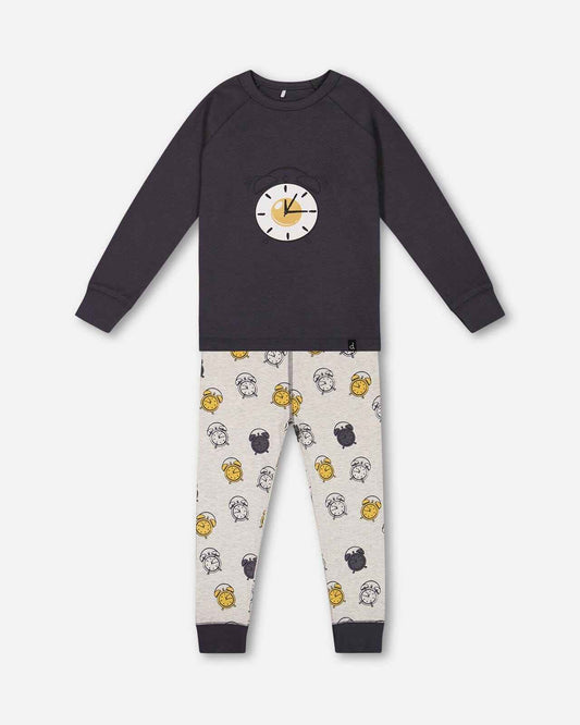 Organic Cotton Two Piece Pajama Set Gray Printed Egg-O-Clock