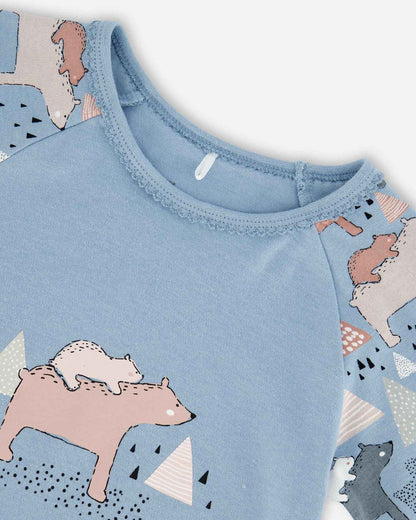 Organic Cotton Two Piece Pajama Set Air Blue Printed Mama Bears