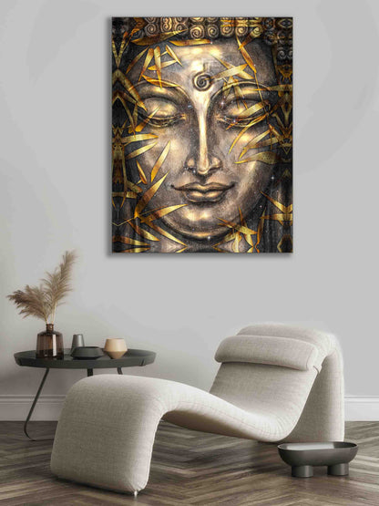 Wandbild – Leinwanddruck Gold Buddha – Kunstwerk