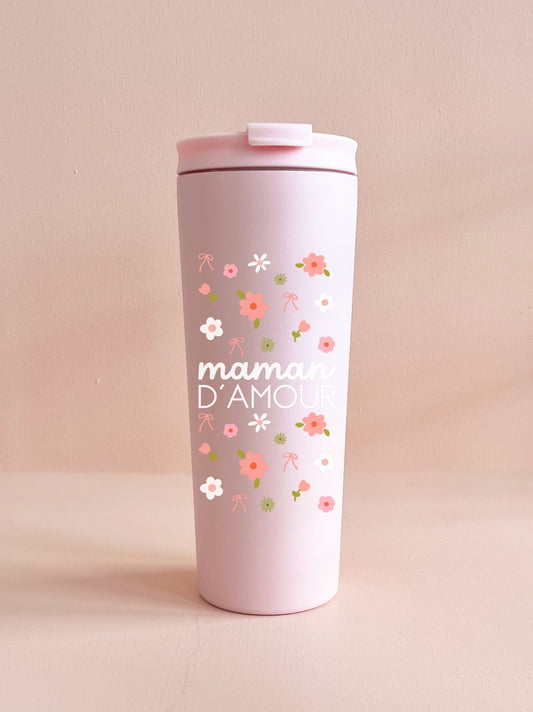 Gobelet isotherme 24oz - rose Maman d'amour