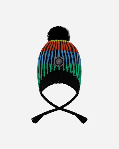 Lined Peruvian Knit Winter Hat With Pompom Multicolor