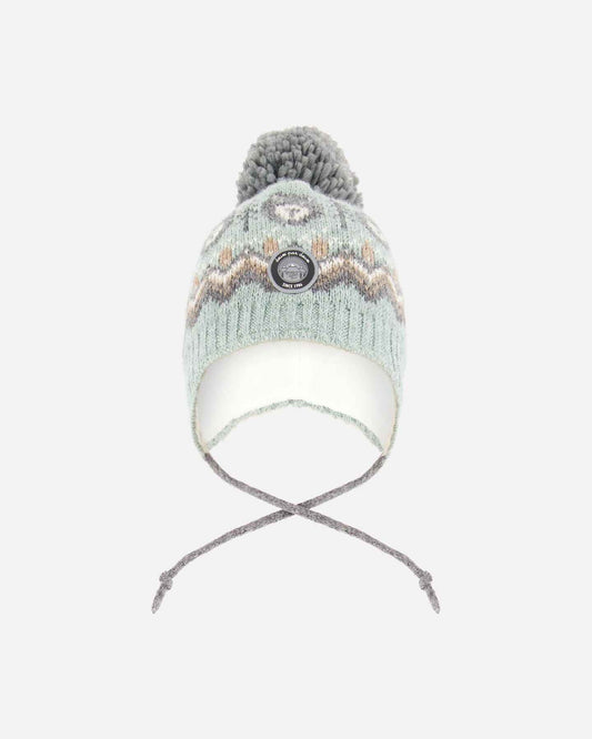 Lined Peruvian Knit Pompom Hat Gray And Sage