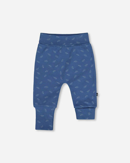 Organic Cotton Evolutive Pants Blue Printed Leaves