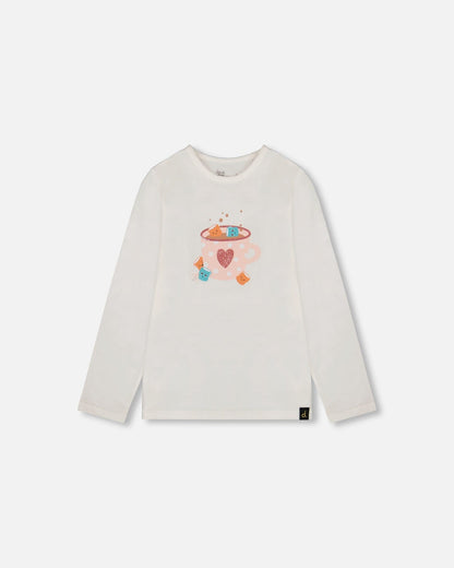Organic Cotton Long Sleeve T-Shirt Off-White With Hot Chocolate