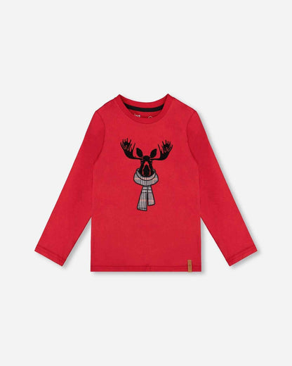 Jersey T-Shirt Cherry Red With Moose