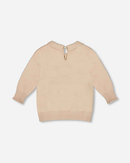 3/4 Sleeve Knitted Sweater Beige