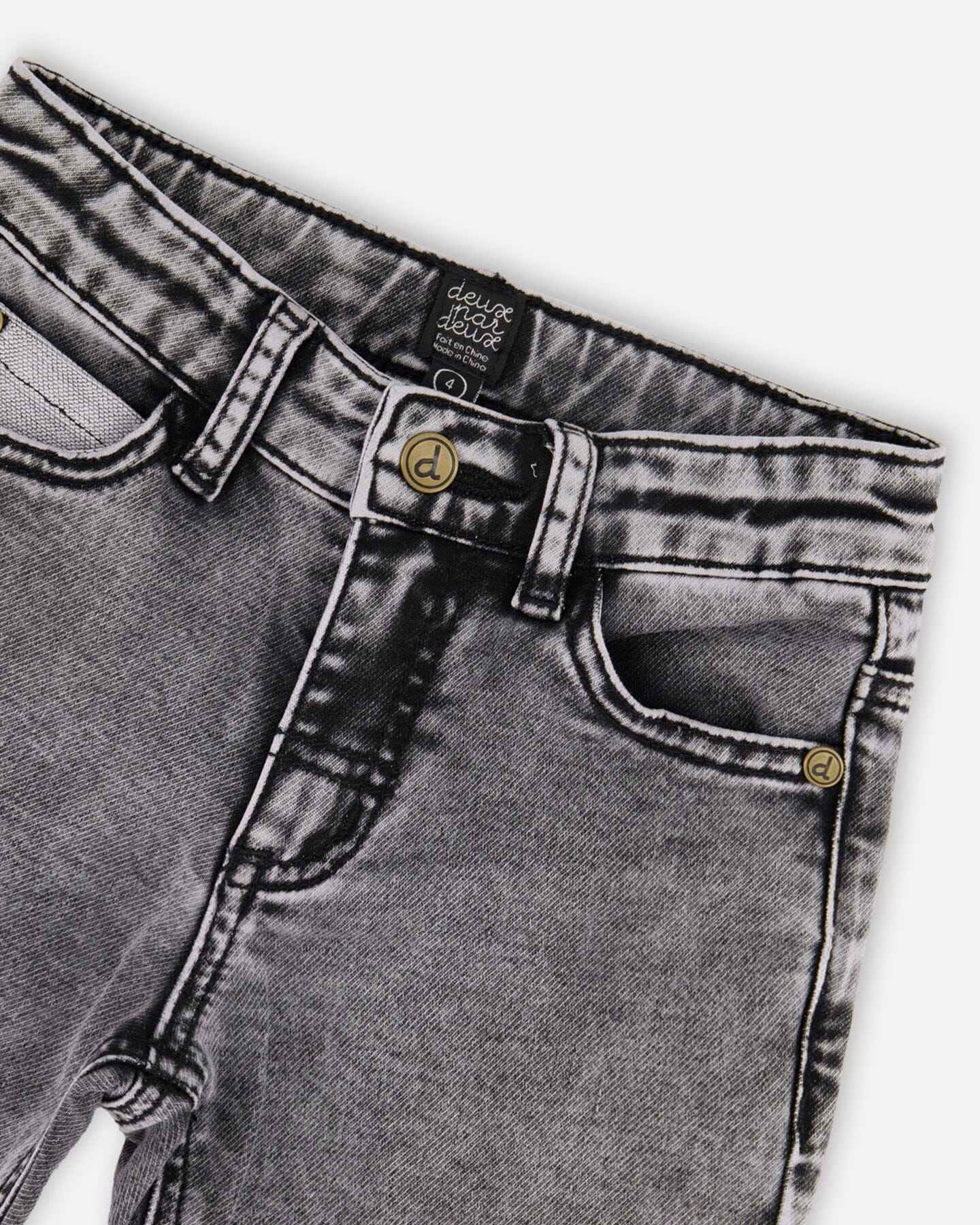 French Terry Black Denim Pants With Contrasting Patch