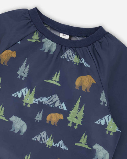 School Apron Navy Animal Print
